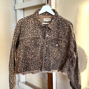 PacSun Cheetah Print Denim Jacket Cropped Leopard XS Small